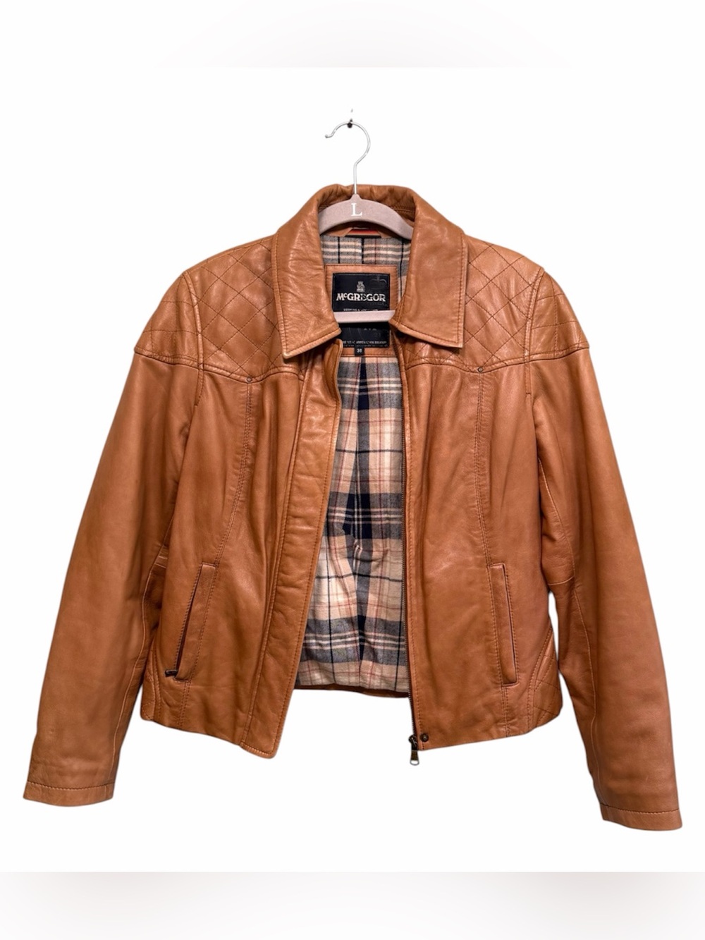 McGregor flannel lined camel brown leather jacket, size EU 38, US small